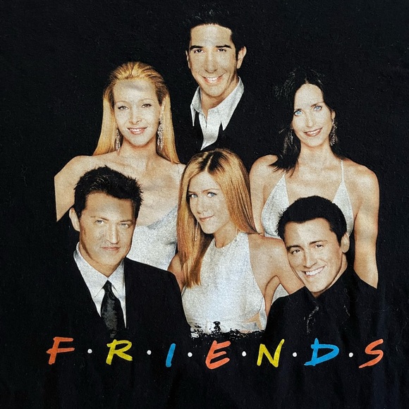 FRIENDS graphic 90s retro throwback black unisex crew neck T-shirt size XL - Picture 2 of 6